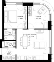 Планировка двухкомнатной(квартира) площадью 53.62 квадратных метров в “ЖК Сити Бэй”