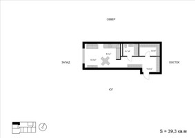 Планировка однокомнатной(квартира) площадью 39.3 квадратных метров в “ЖК Мытищи Сити”