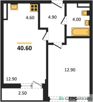 Планировка однокомнатной(квартира) площадью 40.6 квадратных метров в “ЖК Родные кварталы”