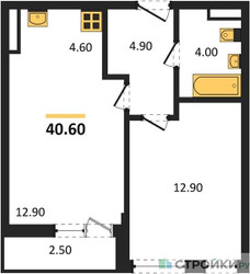 Планировка однокомнатной(квартира) площадью 40.6 квадратных метров в ЖК “ЖК Родные кварталы”