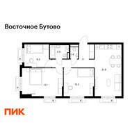 Планировка трехкомнатной(квартира) площадью 76.4 квадратных метров в “ЖК Восточное Бутово”
