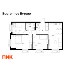 Планировка трехкомнатной(квартира) площадью 76.4 квадратных метров в ЖК “ЖК Восточное Бутово”