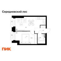 Планировка однокомнатной(квартира) площадью 37.6 квадратных метров в “ЖК Середневский лес”