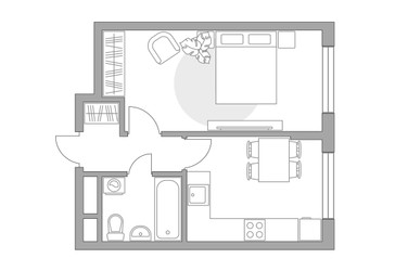 Планировка однокомнатной(квартира) площадью 34.48 квадратных метров в ЖК “ЖК Императорские Мытищи”