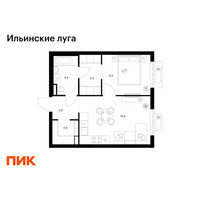 Планировка однокомнатной(квартира) площадью 40.2 квадратных метров в “ЖК Ильинские луга”