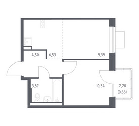 Планировка однокомнатной(квартира) площадью 35.29 квадратных метров в ЖК “ЖК Подольские кварталы”