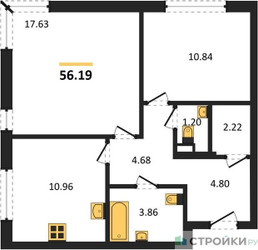 Планировка двухкомнатной(квартира) площадью 56.19 квадратных метров в ЖК “ЖК Одинград. Квартал Семейный”