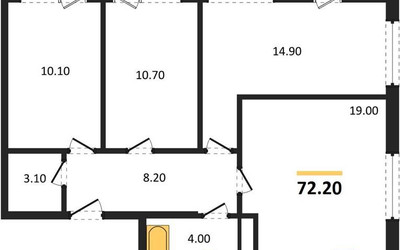 Планировка трехкомнатной(квартира) площадью 72.2 квадратных метров в ЖК “ЖК Южная Долина”