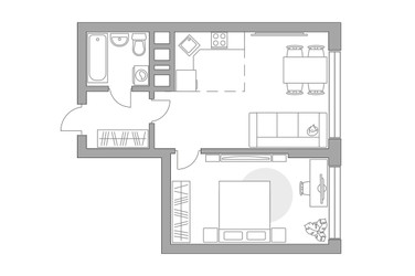 Планировка двухкомнатной(квартира) площадью 44 квадратных метров в ЖК “ЖК Бригантина”