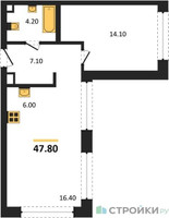 Планировка однокомнатной(квартира) площадью 47.8 квадратных метров в “ЖК НАЗАРÉ (Мангазея в Богородском)”