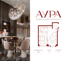 Планировка однокомнатной(квартира) площадью 50 квадратных метров в “ЖК АУРА”