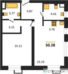 Планировка однокомнатной(апартаменты) площадью 50.28 квадратных метров в ЖК “ЖК N’ICE LOFT (Найс Лофт)”