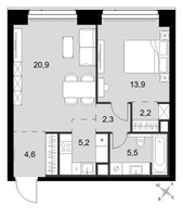Планировка двухкомнатной(квартира) площадью 54.6 квадратных метров в “ЖК Amber City (Амбер Сити)”