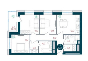 Планировка трехкомнатной(квартира) площадью 64 квадратных метров в “ЖК РУСИЧ-Кантемировский”