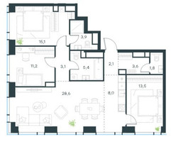 Планировка 4+ комнатной(квартира) площадью 96.4 квадратных метров в “ЖК Левел Звенигородская”