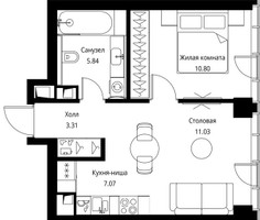 Планировка однокомнатной(квартира) площадью 38.05 квадратных метров в “ЖК Сити Бэй”