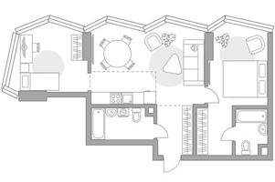 Планировка двухкомнатной(квартира) площадью 69.37 квадратных метров в “ЖК Мневники от Гранель”