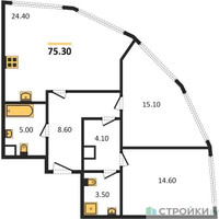 Планировка двухкомнатной(квартира) площадью 75.3 квадратных метров в “ЖК Nagatino i-Land (Нагатино ай-лэнд)”