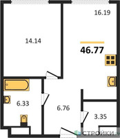 Планировка однокомнатной(квартира) площадью 47.62 квадратных метров в “ЖК 1-й Нагатинский (Первый Нагатинский)”
