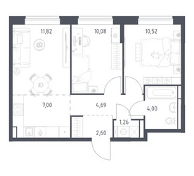 Планировка двухкомнатной(квартира) площадью 51.97 квадратных метров в ЖК “ЖК Богдановский Лес”