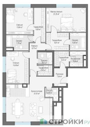 Планировка трехкомнатной(квартира) площадью 157.4 квадратных метров в ЖК “ЖК Клубные особняки "Ильинка 3/8"”