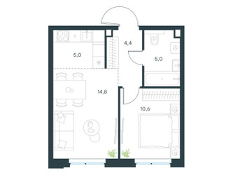 Планировка двухкомнатной(квартира) площадью 39.8 квадратных метров в ЖК “ЖК Level Мичуринский”