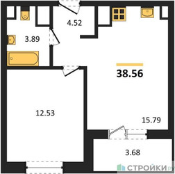 Планировка однокомнатной(квартира) площадью 38.56 квадратных метров в ЖК “ЖК Светлый мир Станция Л”