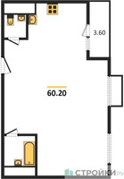 Планировка двухкомнатной(квартира) площадью 60.2 квадратных метров в “ЖК Римский”