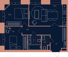 Планировка трехкомнатной(квартира) площадью 55.6 квадратных метров в “ЖК Era (Эра)”