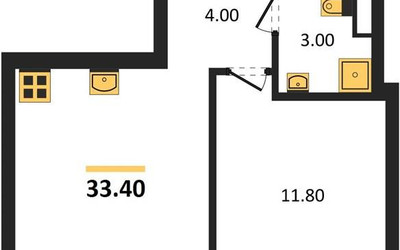 Планировка однокомнатной(квартира) площадью 33.4 квадратных метров в ЖК “ЖК Обручева 30”