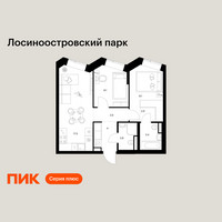 Планировка двухкомнатной(квартира) площадью 49.5 квадратных метров в “ЖК Лосиноостровский парк”