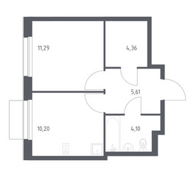 Планировка однокомнатной(квартира) площадью 35.56 квадратных метров в ЖК “ЖК Новое Внуково”