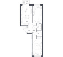 Планировка двухкомнатной(квартира) площадью 60.04 квадратных метров в “ЖК Богдановский Лес”