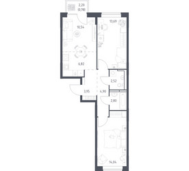 Планировка двухкомнатной(квартира) площадью 60.04 квадратных метров в ЖК “ЖК Богдановский Лес”