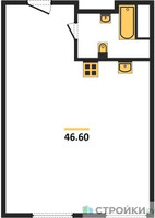 Планировка однокомнатной(апартаменты) площадью 46.6 квадратных метров в “ЖК Nametkin Tower (Наметкин Тауэр)”