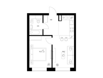 Планировка однокомнатной(квартира) площадью 36 квадратных метров в ЖК “ЖК Полар”