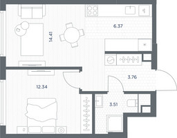 Планировка однокомнатной(квартира) площадью 40.39 квадратных метров в “ЖК TATE (Тэйт)”