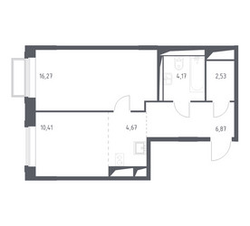 Планировка однокомнатной(квартира) площадью 45.1 квадратных метров в ЖК “ЖК Долина Яузы”
