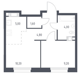 Планировка однокомнатной(квартира) площадью 34.8 квадратных метров в ЖК “ЖК ЭкоБунино (Южное Бунино)”