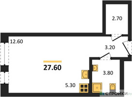 Планировка студии(квартира) площадью 27.6 квадратных метров в “ЖК Первый Московский”