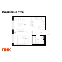 Планировка однокомнатной(квартира) площадью 33.35 квадратных метров в “ЖК Ильинские луга”