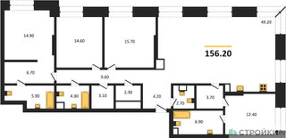 Планировка 4+ комнатной(квартира) площадью 156.2 квадратных метров в “ЖК Коллекция Лужники”