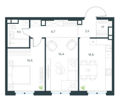Планировка двухкомнатной(квартира) площадью 59 квадратных метров в “ЖК Level Нижегородская”