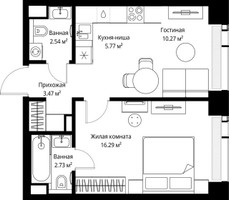Планировка однокомнатной(квартира) площадью 41.07 квадратных метров в “ЖК Веер”