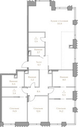 Планировка трехкомнатной(квартира) площадью 146.7 квадратных метров в ЖК “ЖК Коллекция Лужники”