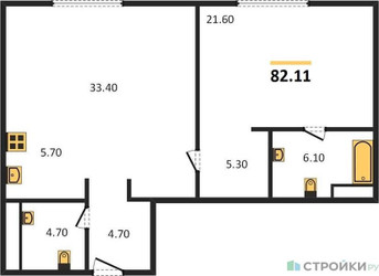Планировка однокомнатной(квартира) площадью 82.5 квадратных метров в ЖК “ЖК Клубные особняки "Ильинка 3/8"”