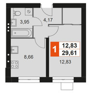 Планировка однокомнатной(квартира) площадью 29.61 квадратных метров в “Мартемьяново Клаб”