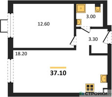 Планировка однокомнатной(квартира) площадью 37.1 квадратных метров в “ЖК Лучи-2”