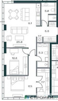 Планировка двухкомнатной(квартира) площадью 90 квадратных метров в “ЖК SHIFT (Шифт)”