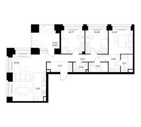 Планировка трехкомнатной(квартира) площадью 94.64 квадратных метров в ЖК “ЖК НОВА”